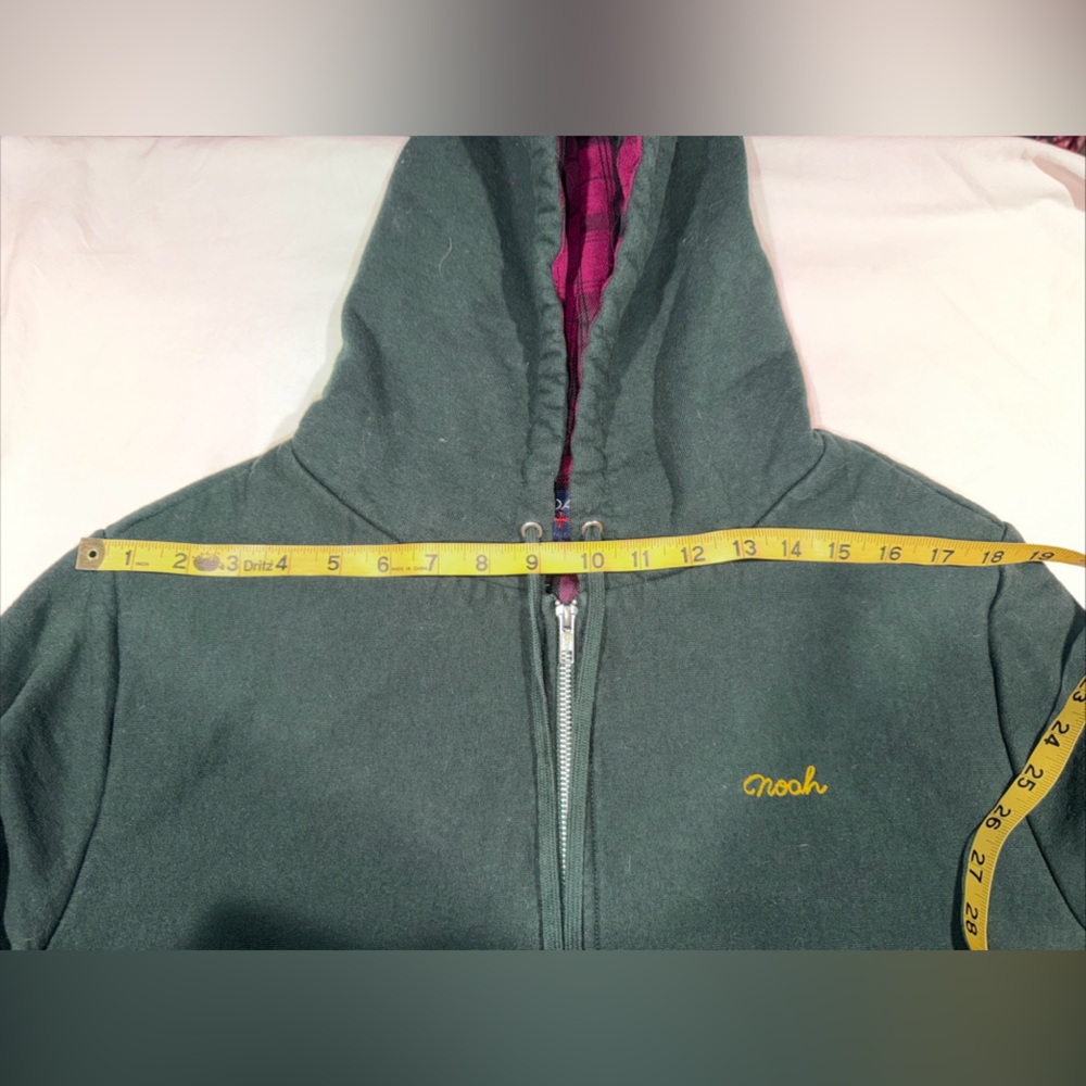 Noah NY Heavy Weight Green Zip Hoodie Sweatshirt with Plaid Inside Size Large - Picture 9 of 16